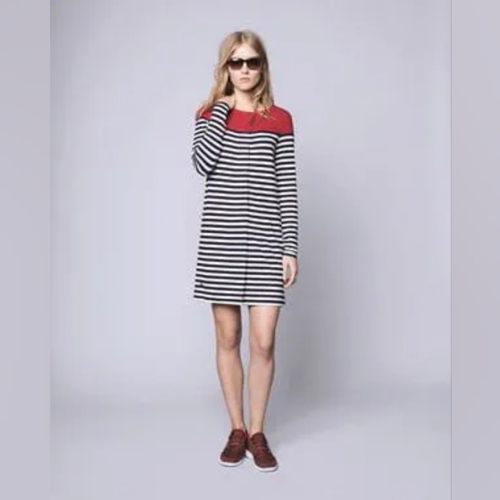 LACOSTE Placket Striped Long Sleeve Dress Red White Black Size 0 (34 EU)